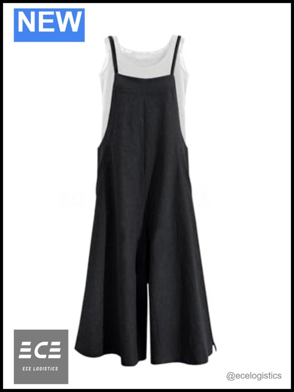 YESNO Loose Wide Leg Overalls Ankle Length Cotton Romper with Pockets